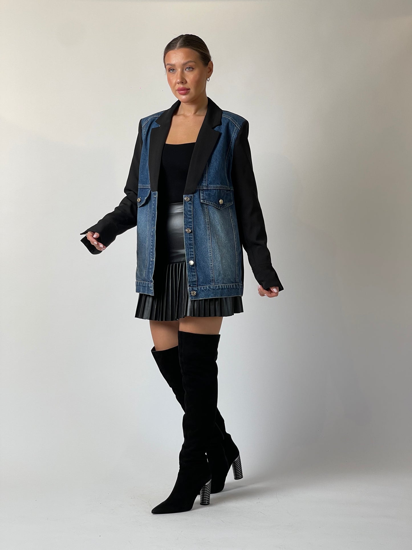 Pleated Leather Mini Skirt