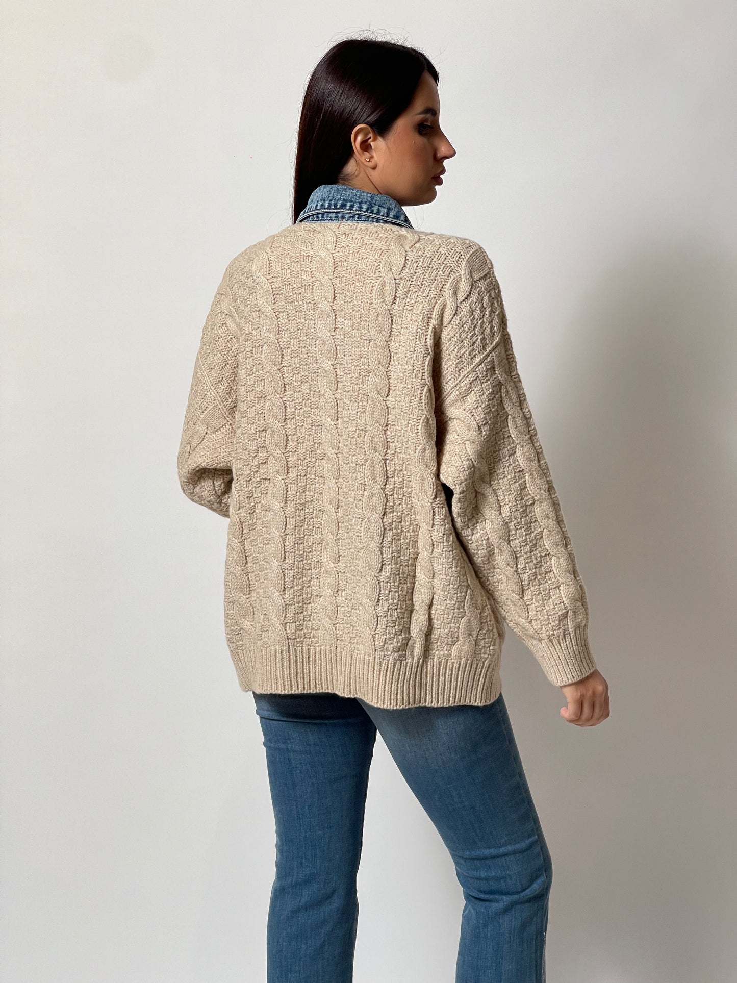 Knitted Wool Jacket with Denim