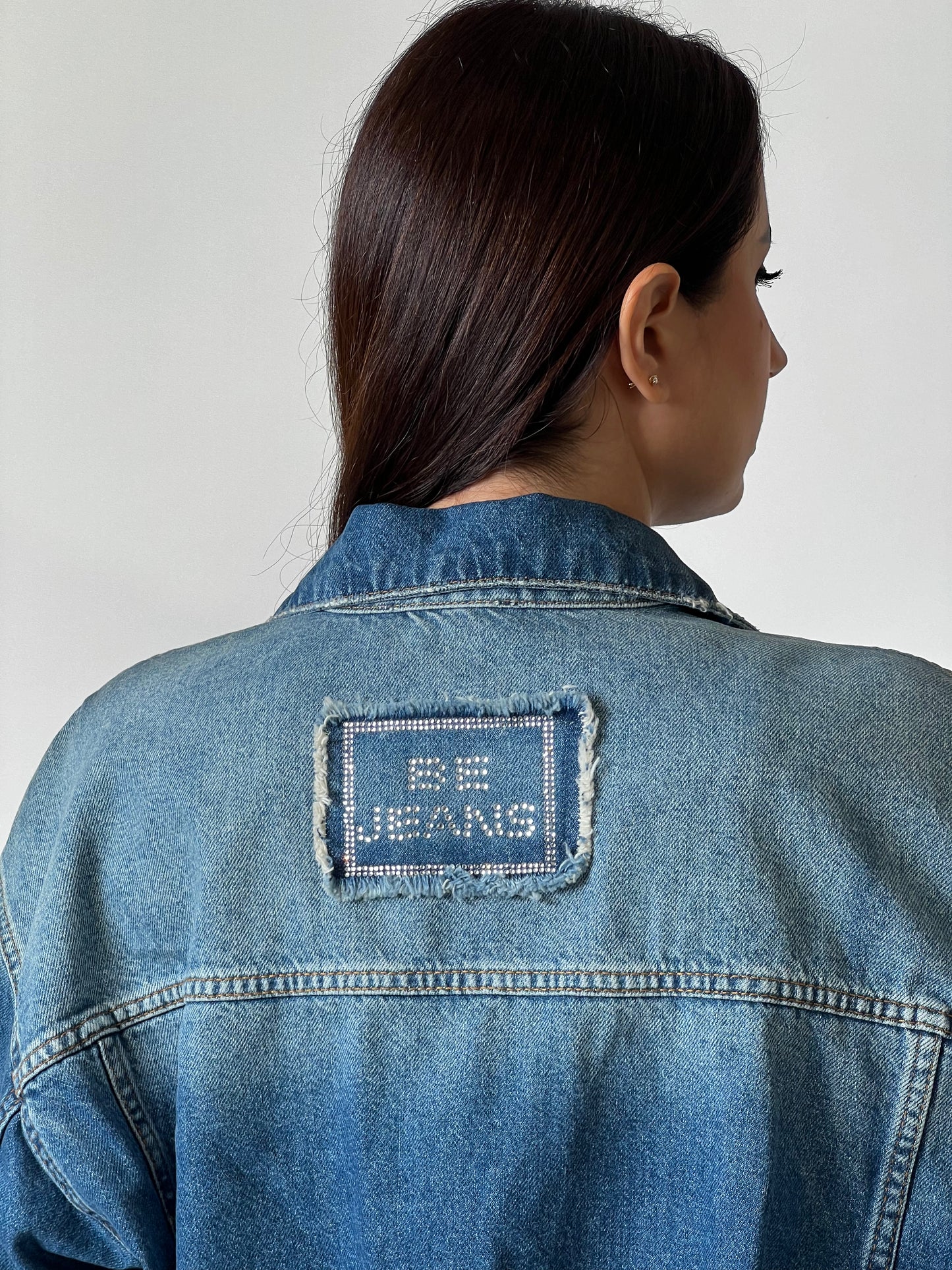 Crystal-Detailed Cropped Denim Jacket