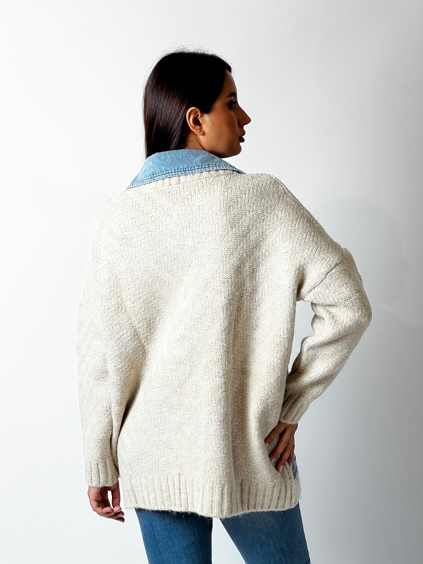 Knitted Wool Jacket with Denim