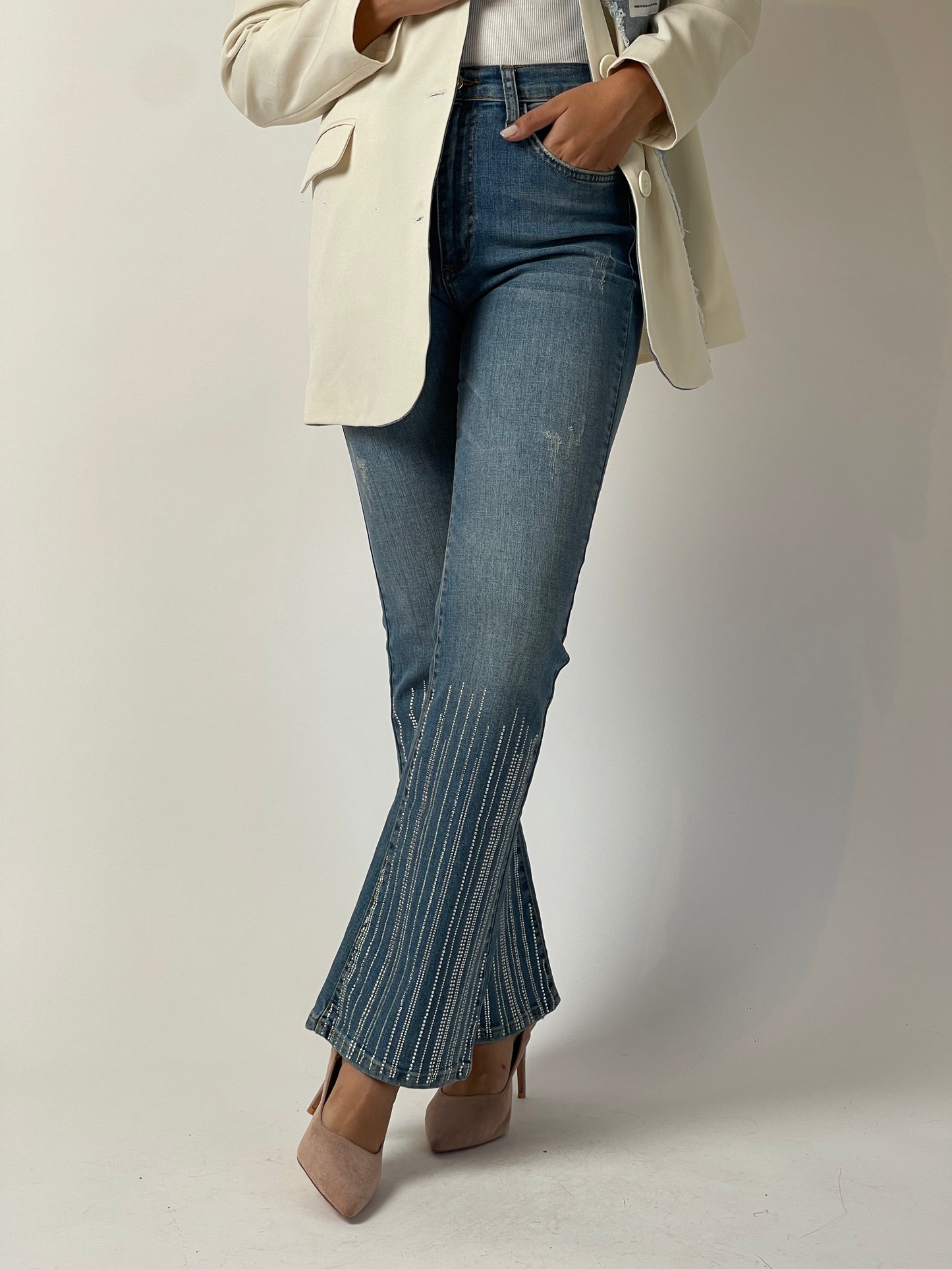 Crystal Hem Denim Pants