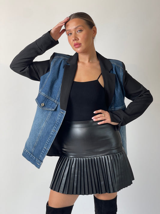 Pleated Leather Mini Skirt