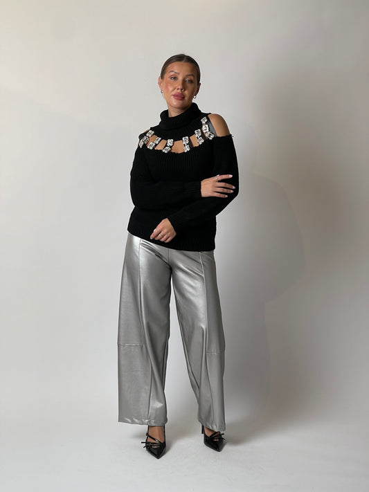 Crystal Cutout Wool Pullover