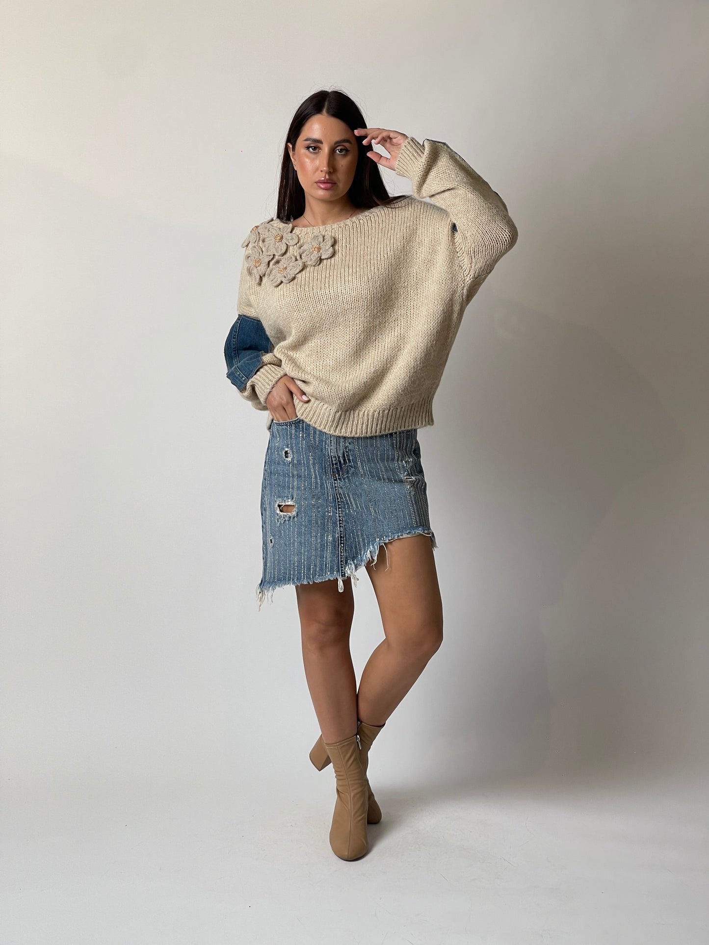 Wool & Denim Patch Pullover
