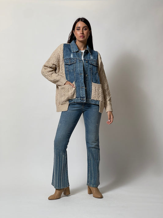 Knitted Wool Jacket with Denim