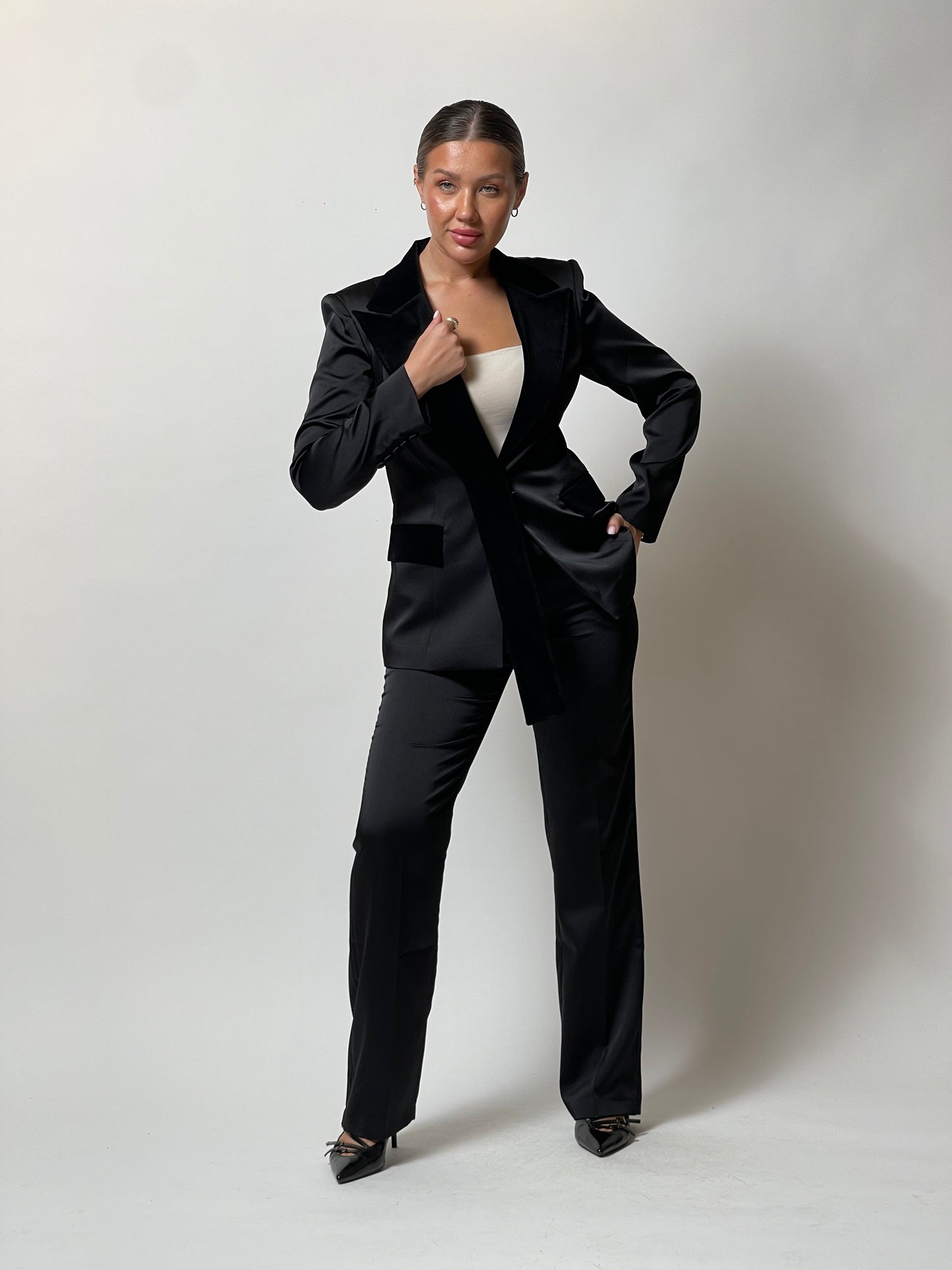 Noir Velvet-Trim Suit